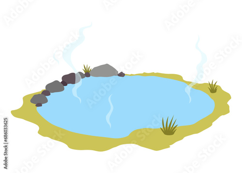 Japanese outdoor onsen pool with hot spring water vector illustration. Cartoon isolated traditional pond with rocks of spa resort in Japan, natural geothermal onsen bath for relax and bathing