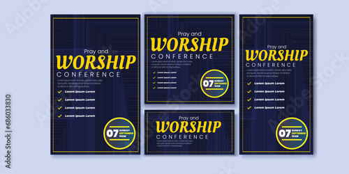Pray and Worship conference Flyer and Social media Set Bundle Abstract Background