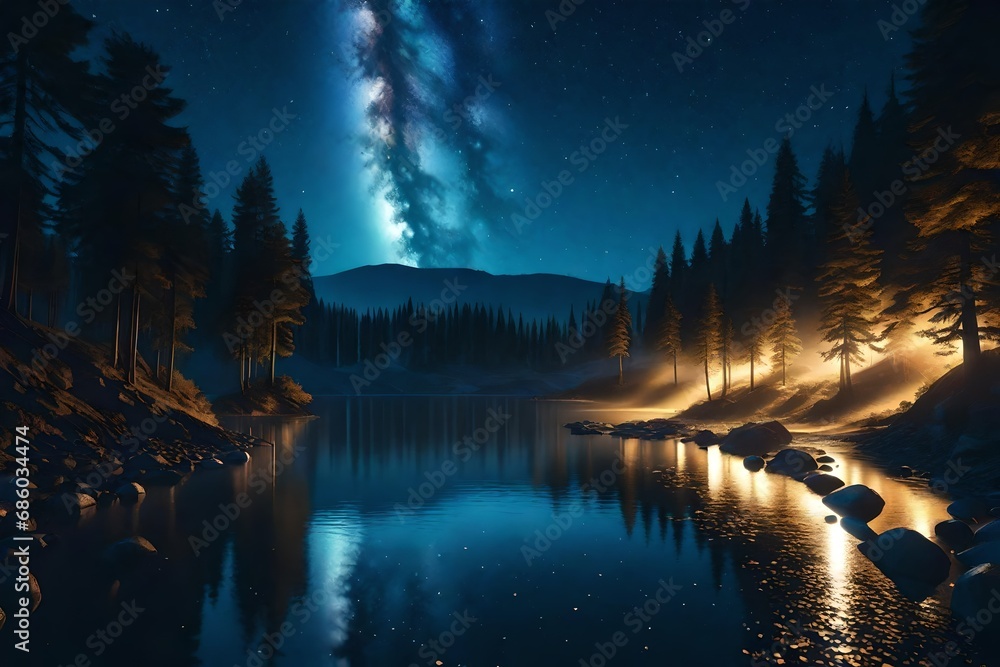 Amazing night landscape. Beautiful nature background