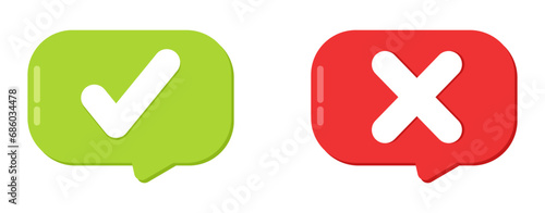 Speech bubble green check and red cross mark symbol yer or no sign illustration photo