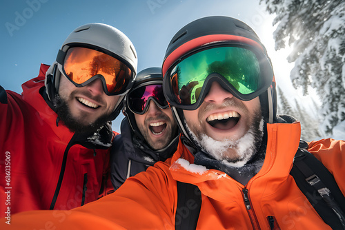 Drei Männer machen ein Selfie beim Skifahren © Herzog