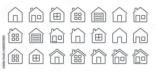 House, home, building, apartment, cottage, mortgage editable stroke outline icons set isolated on white background flat vector illustration. Pixel perfect. 64 x 64.