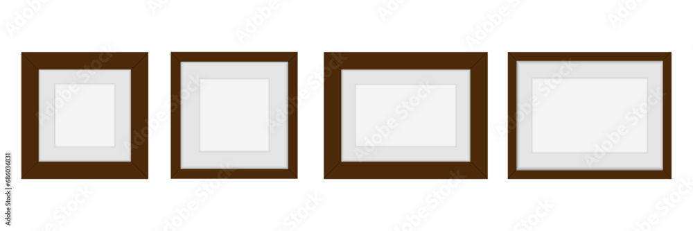 Set of brown wood frame or picture frame on white background. Vector illustration Set of brown wood frame or picture frame on white background. Vector illustration