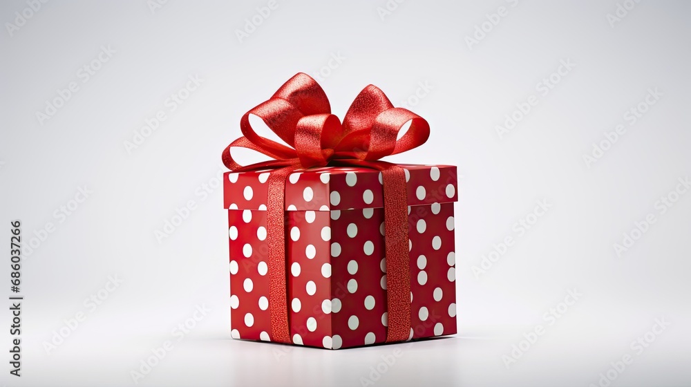 present gift box wrapped in red paper with big dots - isolated product photo on white background present gift box wrapped in red paper with big dots - isolated product photo on white background