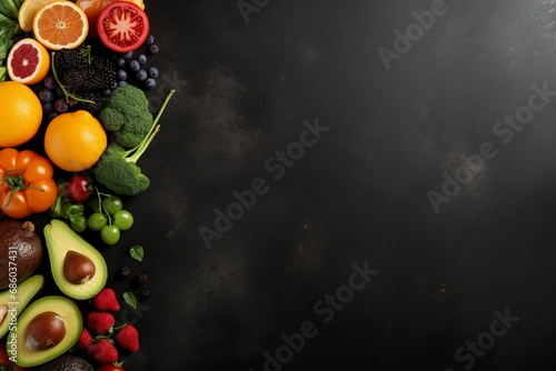 Healthy food with vegetable and fruit, copy space , generative ai © Nia™