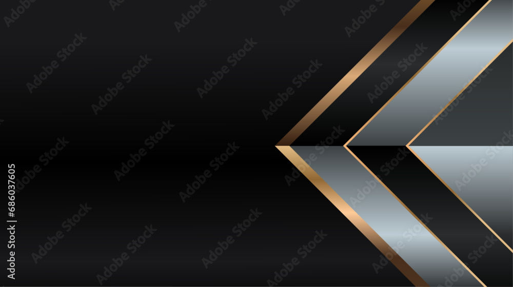 Premium 3d design with abstract golden lines pattern. Geometric triangle borders arrows on black background with copy space. Modern VIP card, fashion banner, luxury frame, formal invitation. 