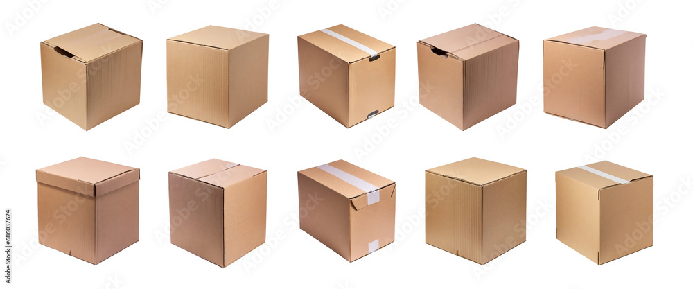 Collection of cardboard boxes for shipping, isolated on transparent background. Collection of cardboard boxes for shipping, isolated on transparent background.