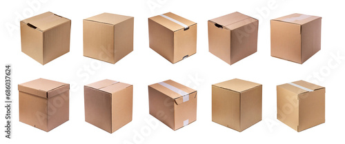 Collection of cardboard boxes for shipping, isolated on transparent background. © paulmalaianu