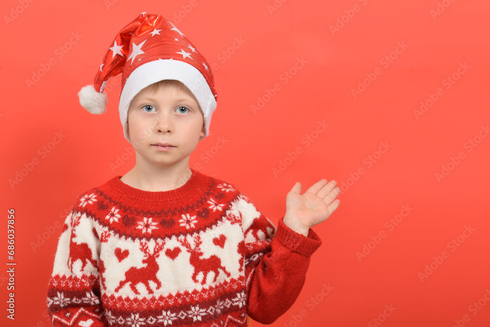 cute boy child pointing direction, Christmas cute boy child pointing direction, Christmas