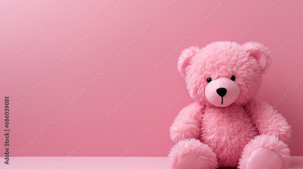 pink teddy bear on a pink background with copy space pink teddy bear on a pink background with copy space