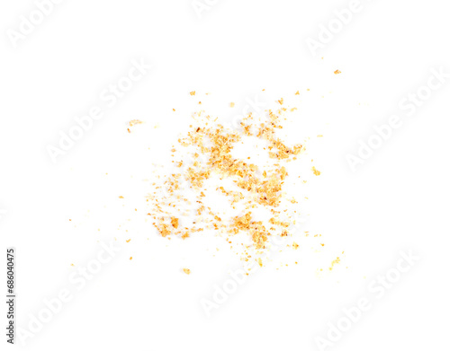 Bread Crumbs Isolated. Scattered Crushed Rusk Bread Crumbs for Nuggets, Panko on White Background