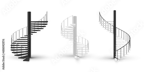 Spiral staircase black and white stairs design curved furniture for climbing set realistic vector