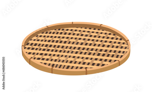 Flat winnowing basket vector. Vintage bamboo winnowing basket. agricultural tool. Flat vector in cartoon style isolated on white background.