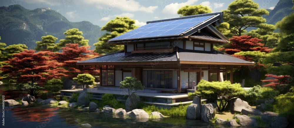 Japanese house with solar panels.