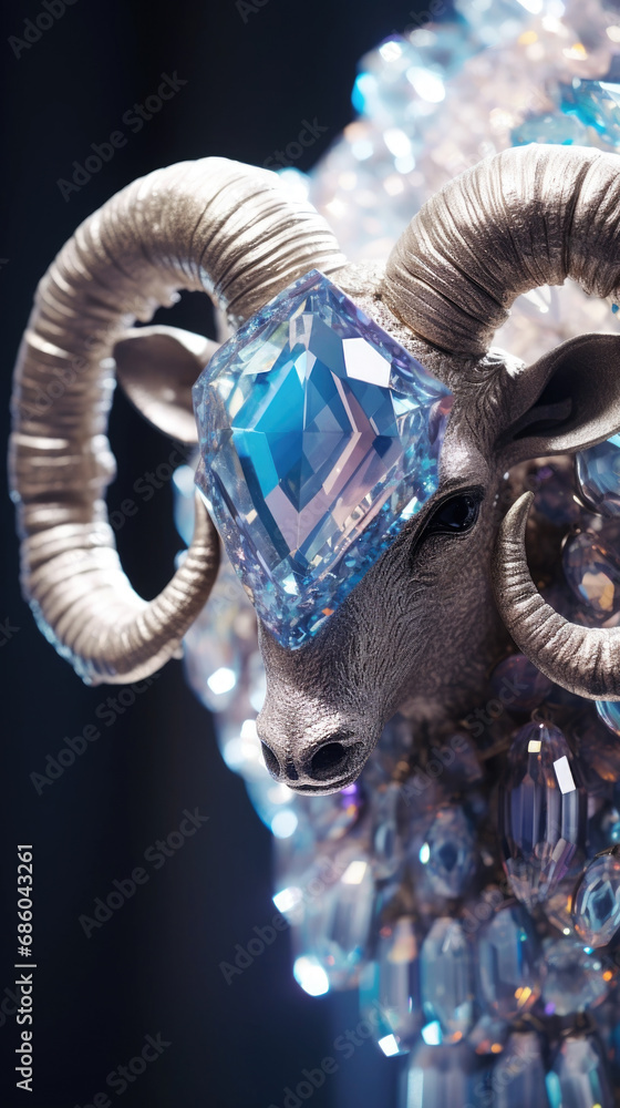 Zodiac sign Aries made of a sparkling shiny colorful crystals