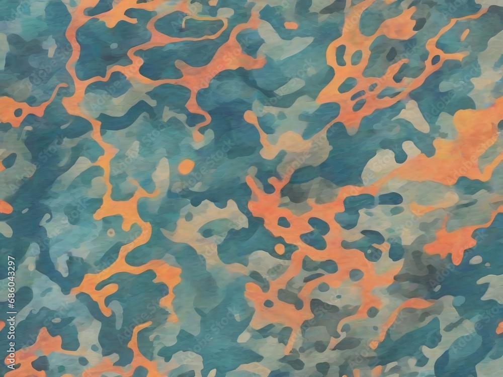 Full seamless orange camouflage texture skin pattern vector for military textile. Usable for Jacket Pants Shirt and Shorts. Green blue orange army camo design for fabric print.