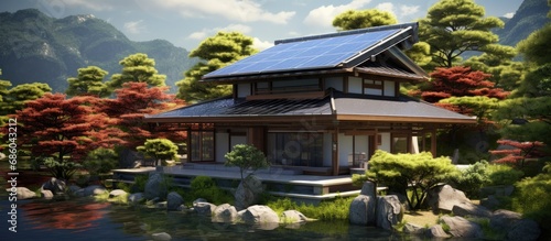 Japanese house with solar panels. © AkuAku