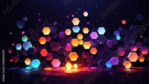 Abstract background with glowing lights hexagon Generative AI