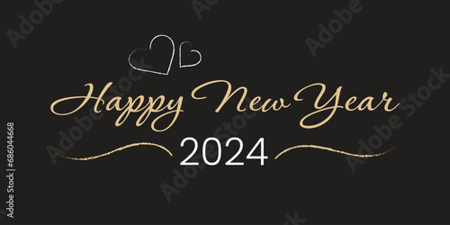 Happy New Year 2024 with Golden lettering, New Year Banner