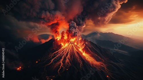 A powerfully erupting volcano