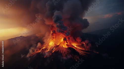 A powerfully erupting volcano photo