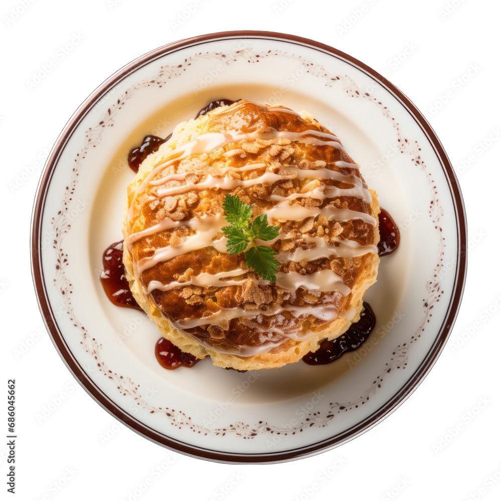 Top View of a British Scone on a Plate Isolated on Transparent or White Background, PNG Top View of a British Scone on a Plate Isolated on Transparent or White Background, PNG