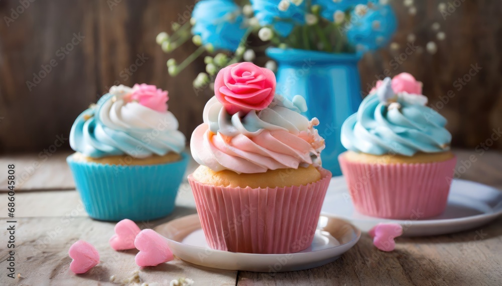  cupcake blue and pink color 
