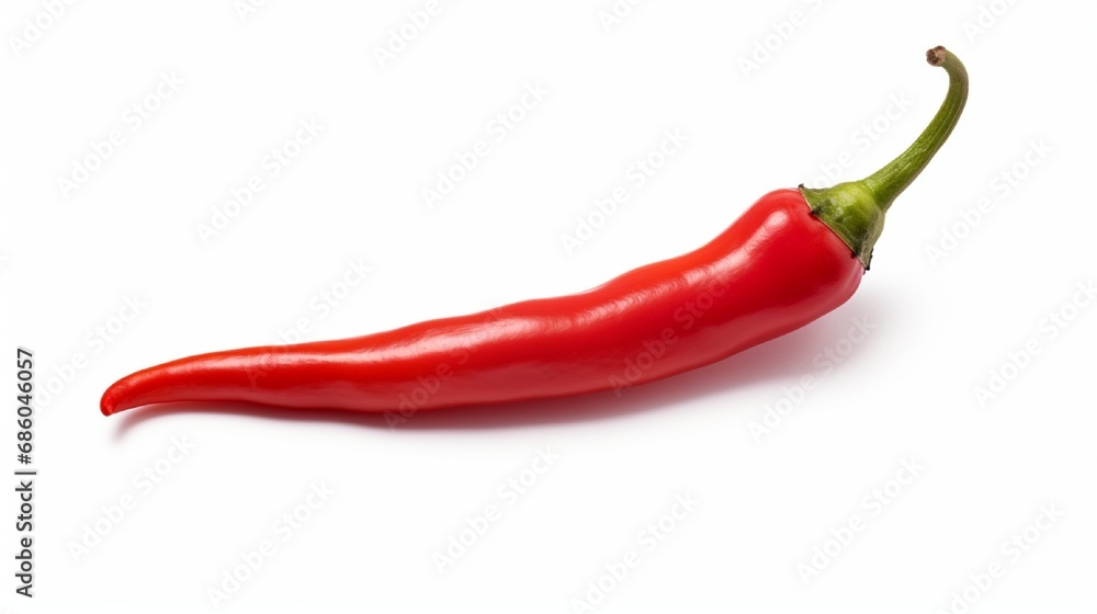 Collection of one red hot chili pepper isolated on white background with clipping path.