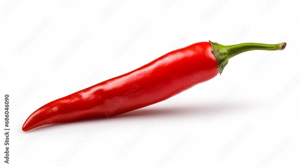 Collection of one red hot chili pepper isolated on white background with clipping path.