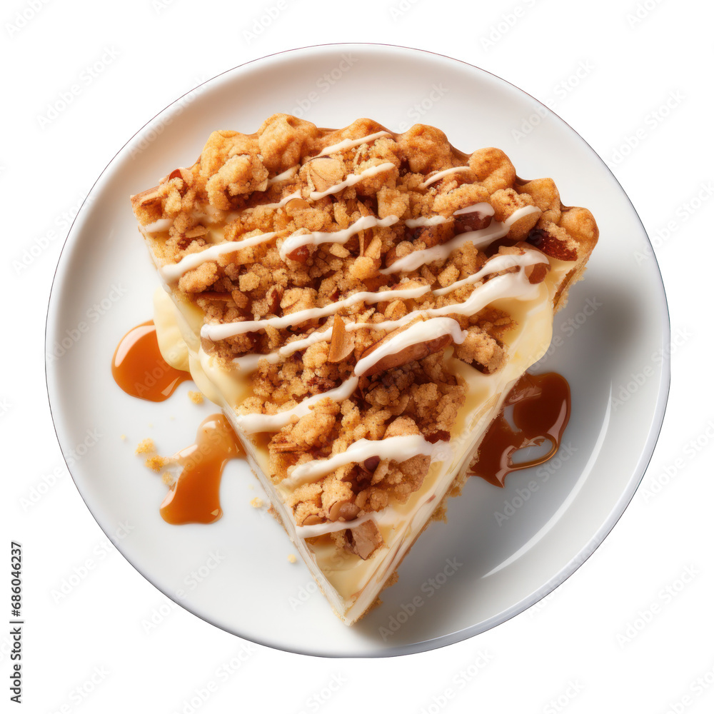 Dutch Apple Pie Slice on Plate Isolated on Transparent or White Background, PNG