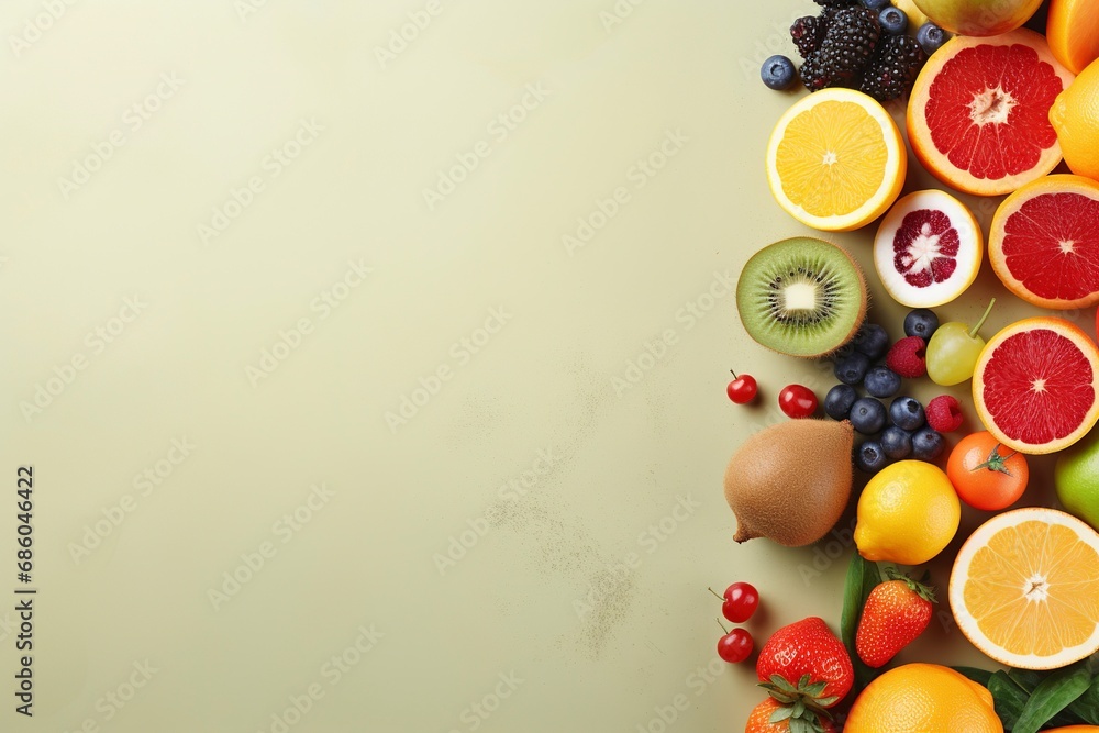 Healthy food with vegetable and fruit, copy space , generative ai Healthy food with vegetable and fruit, copy space , generative ai