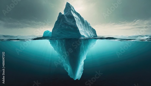 iceberg concept, underwater risk, dark hidden threat or danger concept photo