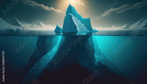 iceberg concept, underwater risk, dark hidden threat or danger concept