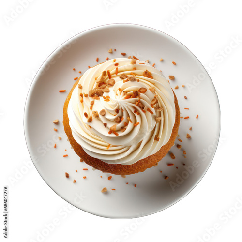 Carrot Cupcake on Plate Isolated on Transparent or White Background, PNG