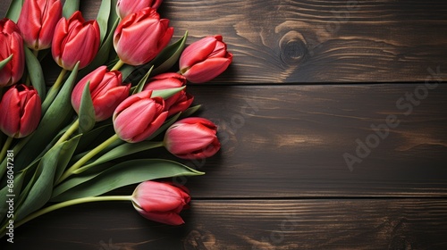 Red Tulip Blooms On Wooden Background  HD  Background Wallpaper  Desktop Wallpaper 
