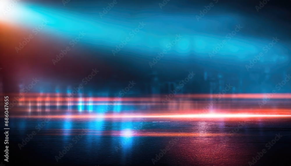 Light effect, blurred background. Wet asphalt, night view of the city, neon reflections on the concrete floort Light effect, blurred background. Wet asphalt, night view of the city, neon reflections on the concrete floort