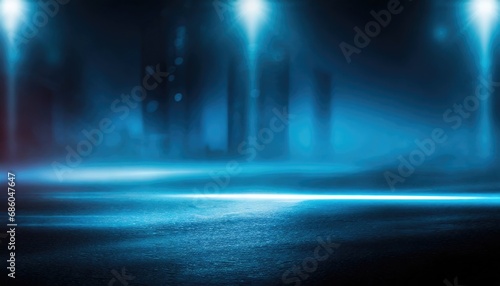 Light effect, blurred background. Wet asphalt, night view of the city, neon reflections on the concrete floort photo