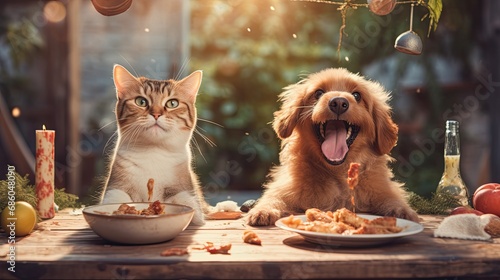 Harmony of Play: A heartwarming moment as a dog and cat eating