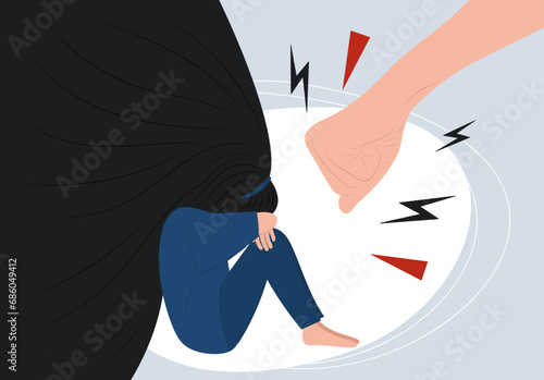 Stop the violence. Fist over a girl or woman. The International Day for the Elimination of Violence Against Women. November 25. Concept of hatred, violence, aggression.