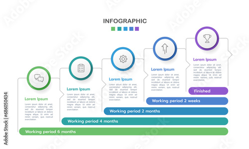Project planning 5 steps infographic timeline design template. Vector illustration.