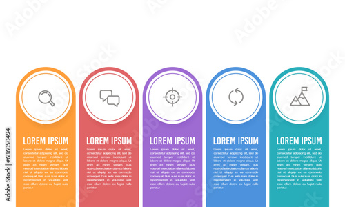 Infographic 5 labels design template with icons. Business presentation. Vector illustration.