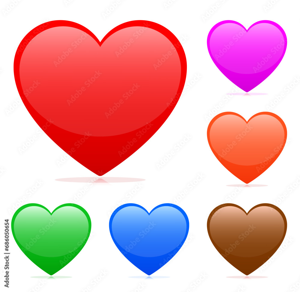 heart various colors  icons set