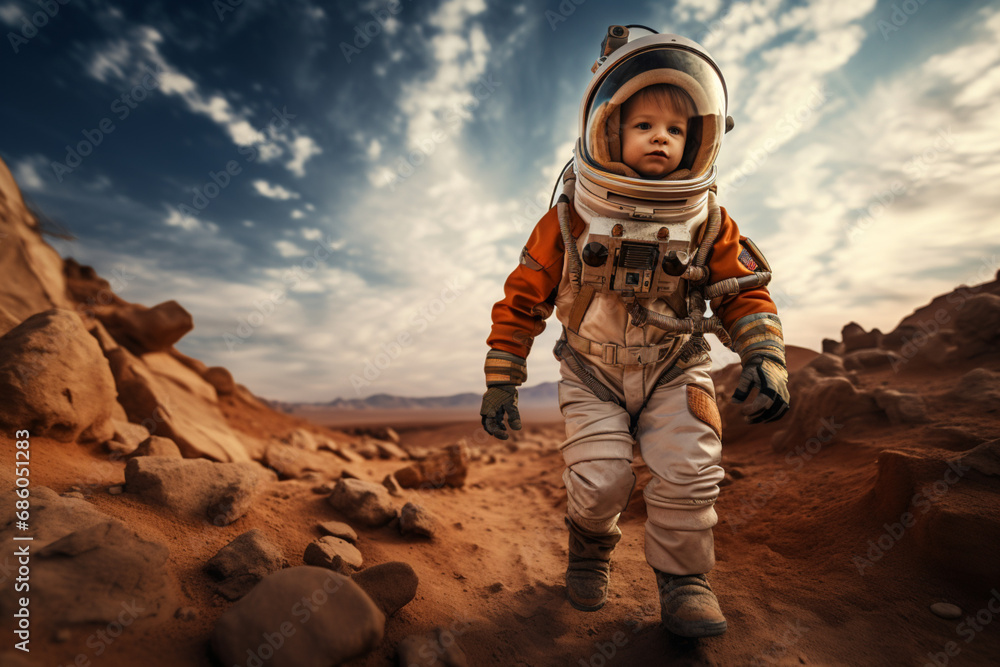 A child astronaut's ambition is to explore other planets. A child astronaut's ambition is to explore other planets.