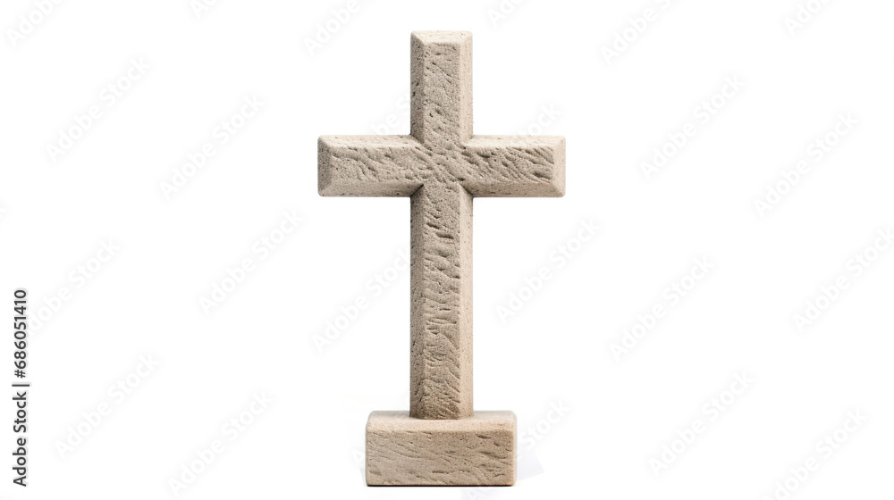 Christian stone cross. Isolated on Transparent background.