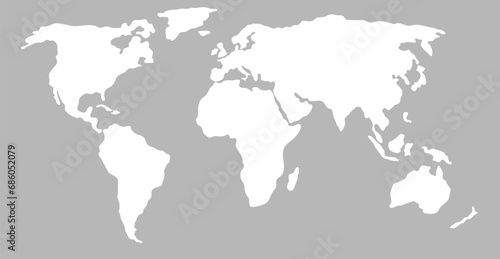 White simplified world map  Europe and Africa centered 