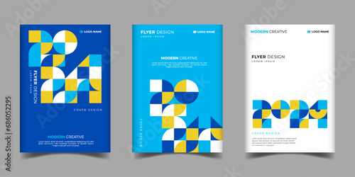 Set of business cover annual report 2024 in a geometric shapes style number,modern template layout design 2024