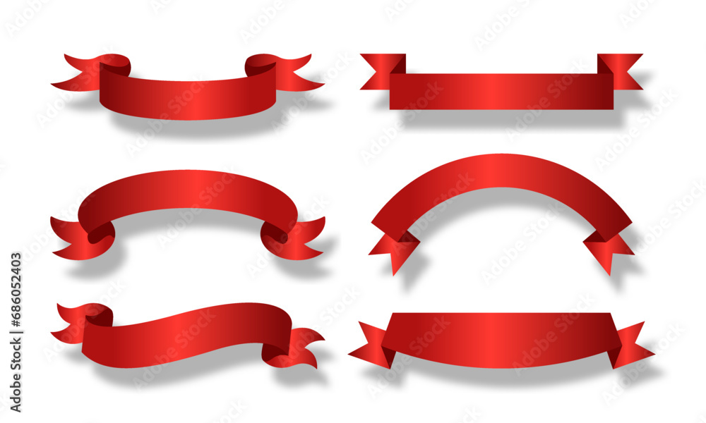 Set of Red ribbons banner isolated on white background Set of Red ribbons banner isolated on white background