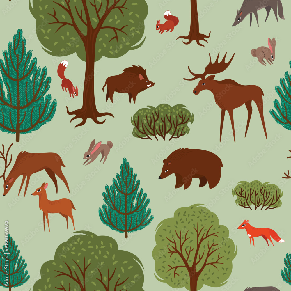 seamless pattern animals in the autumn forest seamless pattern animals in the autumn forest