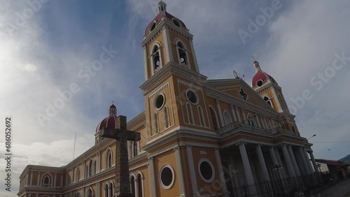 POV walk around Neoclassical yellow Cathedral in Granada, Nicaragua photo