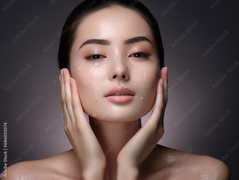 Beautiful Woman's Face with Healthy Spa Concept Cosmetic Skin Care